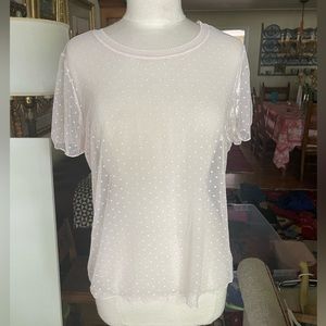 Victoria’s Secret mesh pink polkadot short sleeve top (Size large)